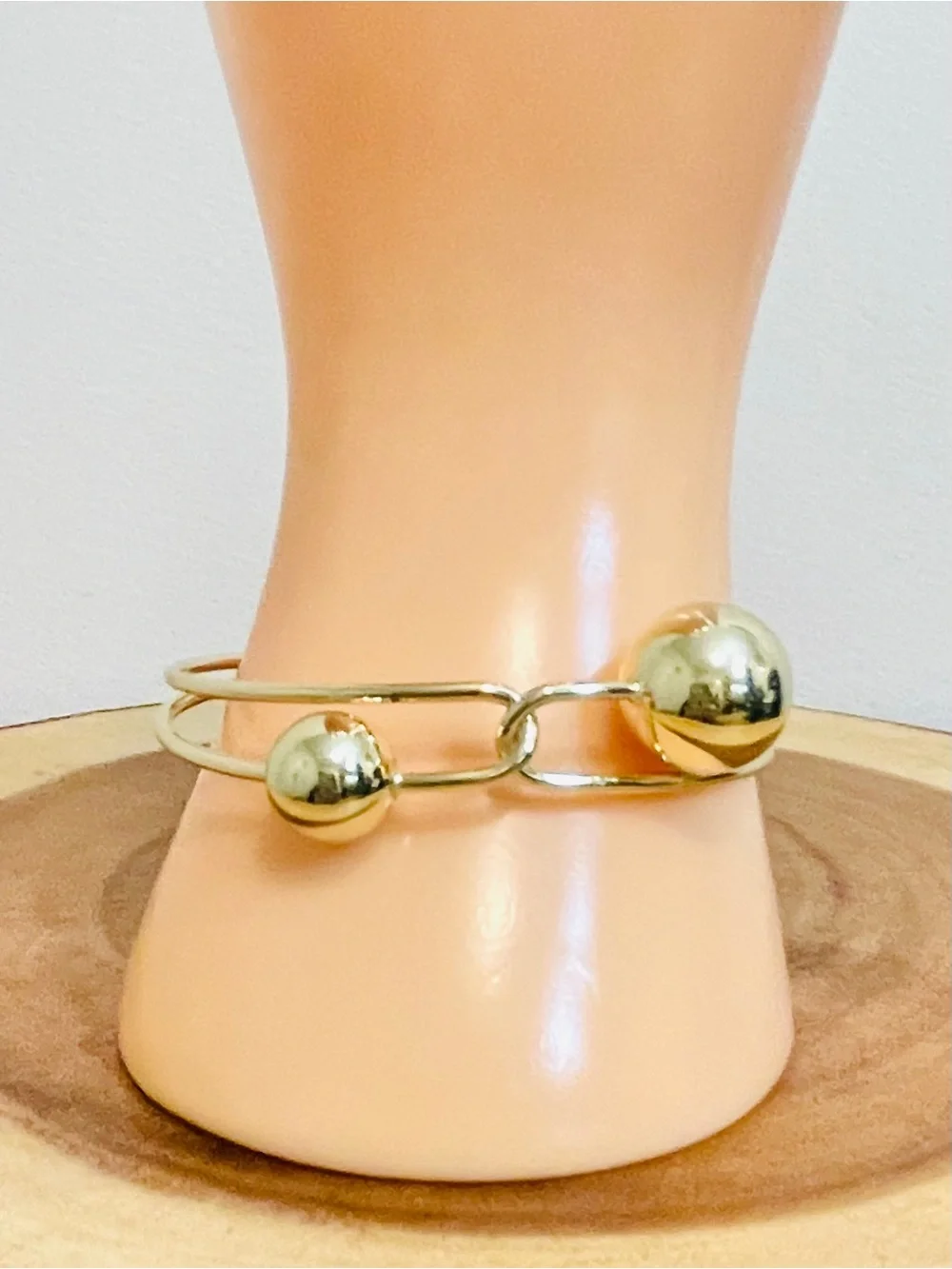 Gold Double Ball Link Open Cuff Bracelet 18K Gold Filled NWOT